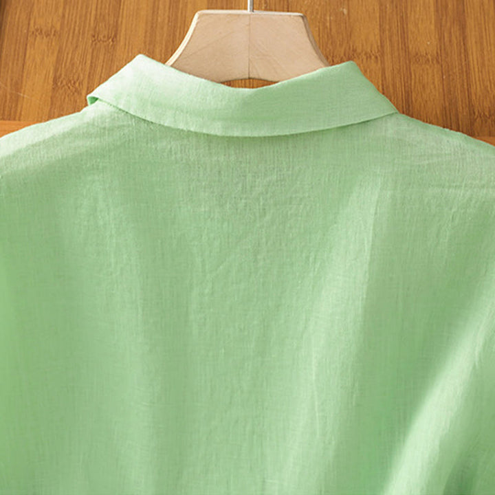 Camisa de mujer de manga corta con botones y estampado de Buddha Stones, color liso, ideal para el verano. - image 19