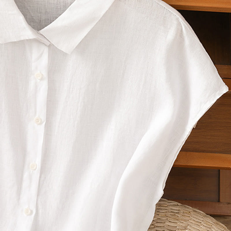 Camisa de mujer de manga corta con botones y estampado de Buddha Stones, color liso, ideal para el verano. - image 10