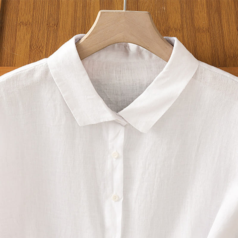 Camisa de mujer de manga corta con botones y estampado de Buddha Stones, color liso, ideal para el verano. - image 9