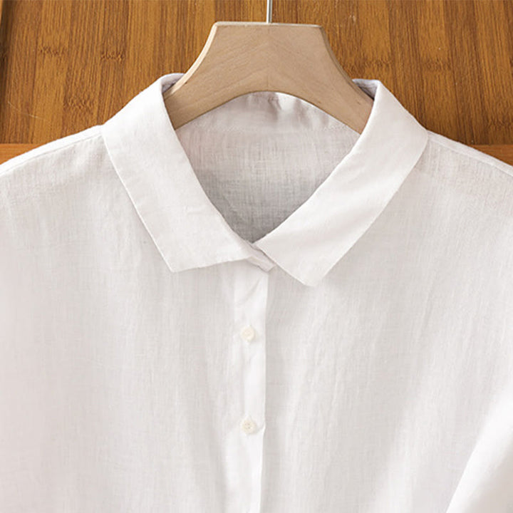 Camisa de mujer de manga corta con botones y estampado de Buddha Stones, color liso, ideal para el verano. - image 9