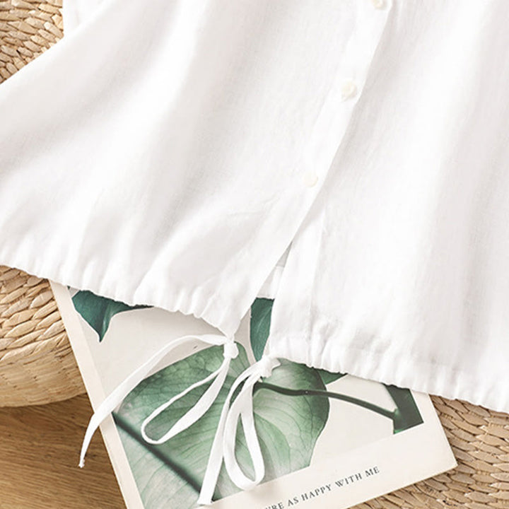 Camisa de mujer de manga corta con botones y estampado de Buddha Stones, color liso, ideal para el verano. - image 13