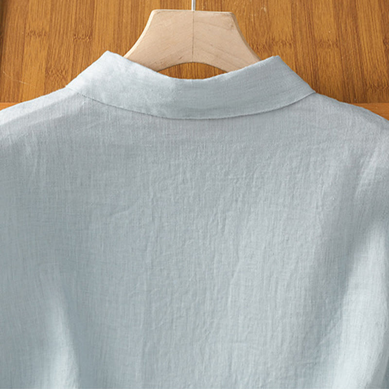Camisa de mujer de manga corta con botones y estampado de Buddha Stones, color liso, ideal para el verano. - image 4