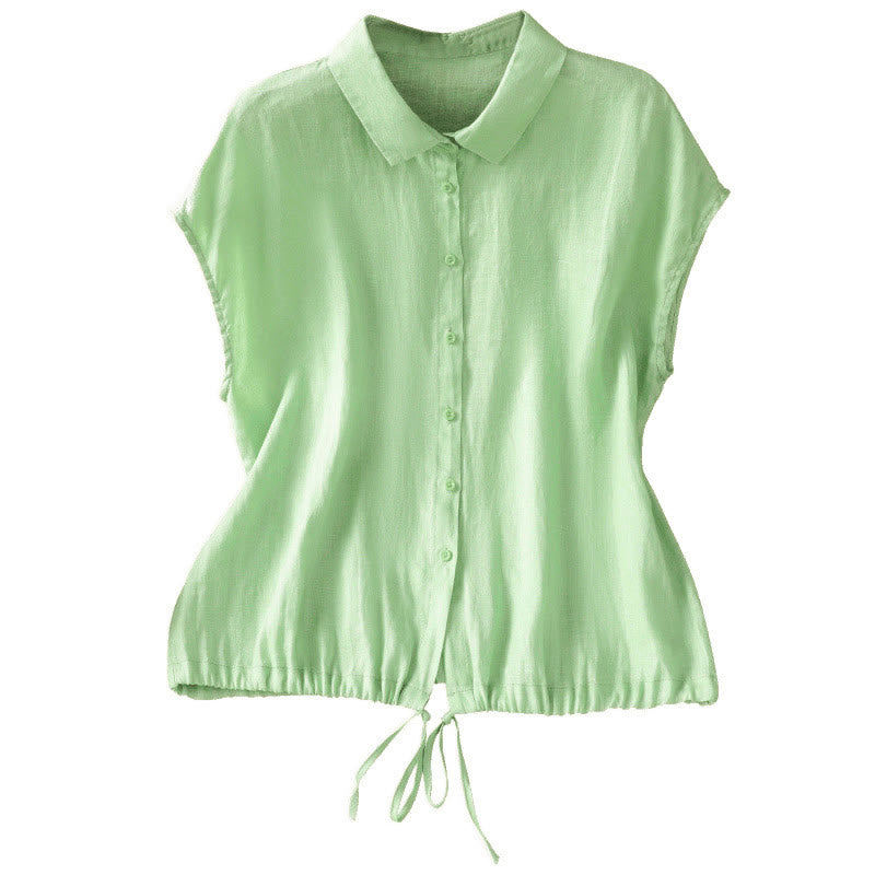 Camisa de mujer de manga corta con botones y estampado de Buddha Stones, color liso, ideal para el verano. - image 16