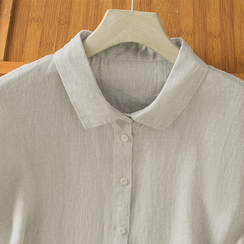 Camisa de mujer de manga corta con botones y estampado de Buddha Stones, color liso, ideal para el verano. - image 25