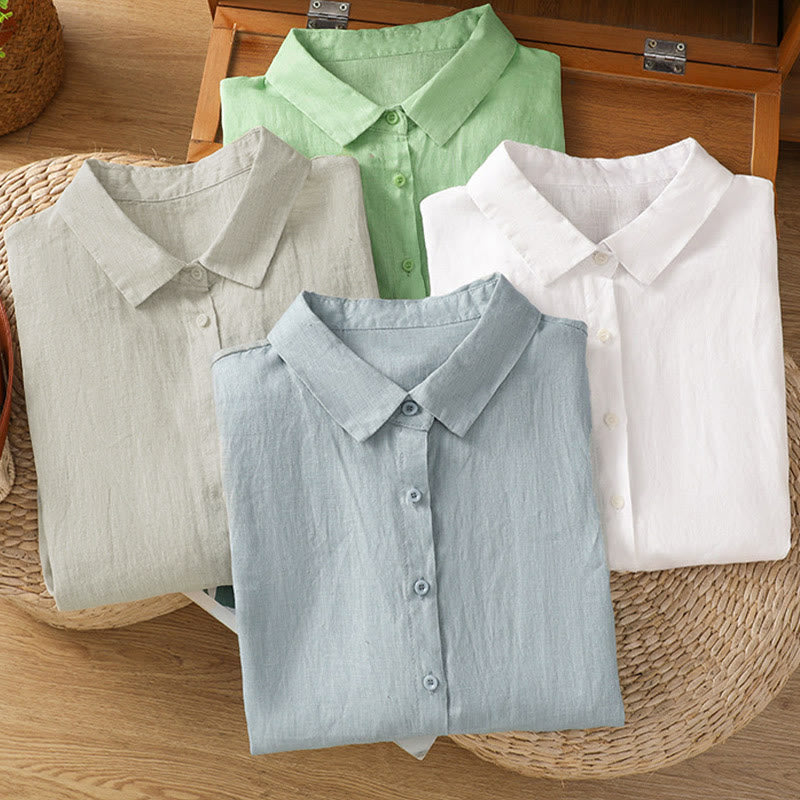 Camisa de mujer de manga corta con botones y estampado de Buddha Stones, color liso, ideal para el verano. - image 30