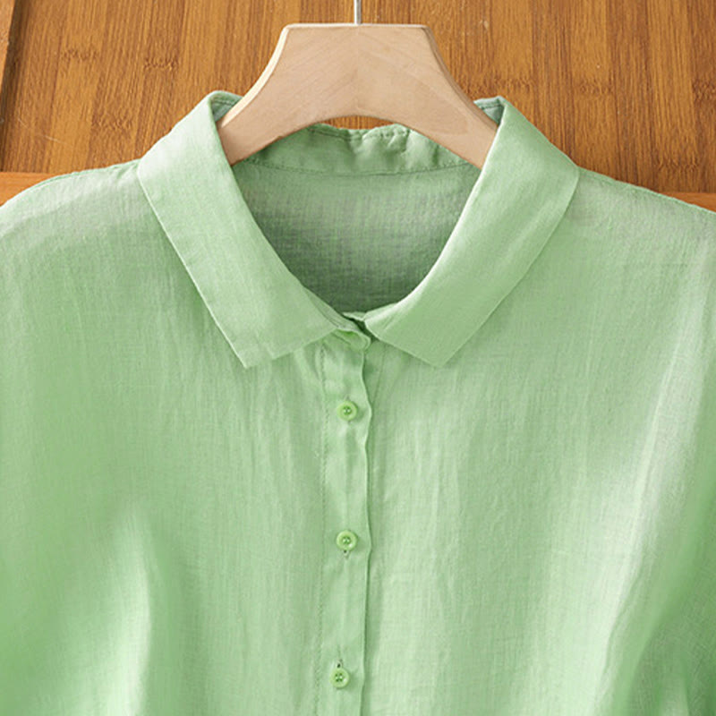 Camisa de mujer de manga corta con botones y estampado de Buddha Stones, color liso, ideal para el verano. - image 17