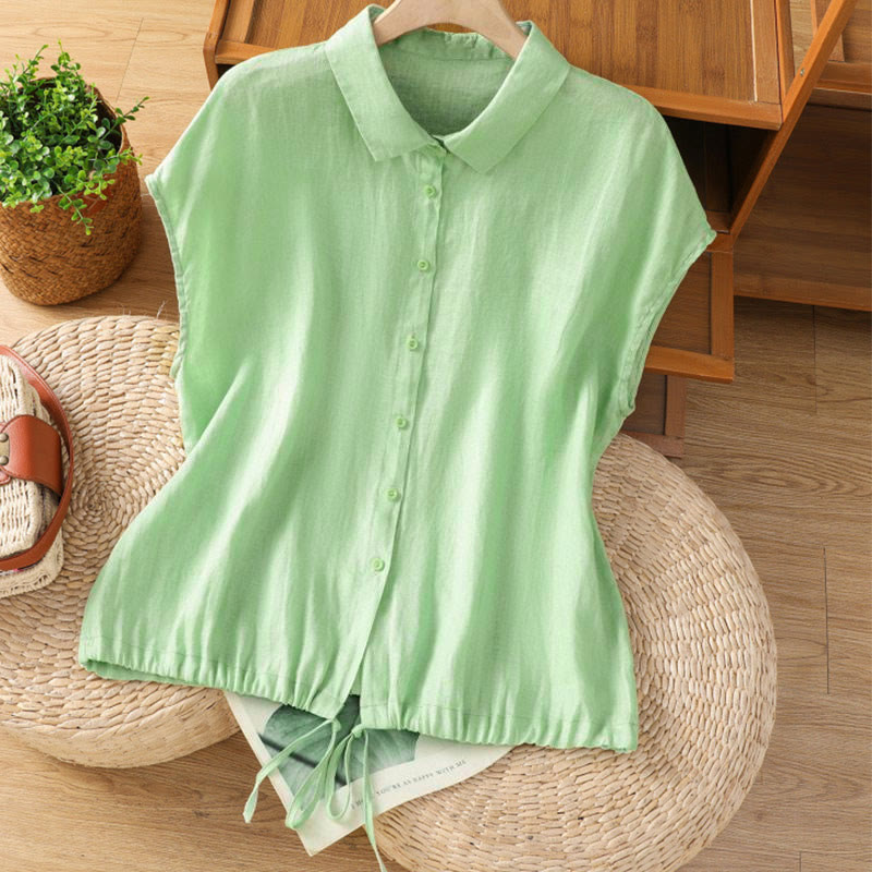 Camisa de mujer de manga corta con botones y estampado de Buddha Stones, color liso, ideal para el verano. - Verde claro - US12, UK/AU16, EU44 (2XL) - image 14