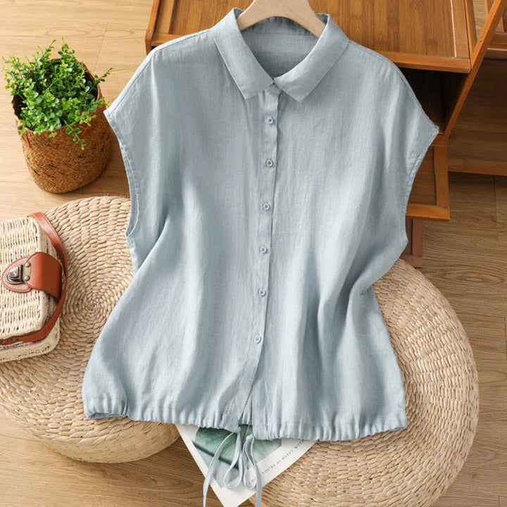 Camisa de mujer de manga corta con botones y estampado de Buddha Stones, color liso, ideal para el verano. - Azul claro - US12, UK/AU16, EU44 (2XL) - image 0