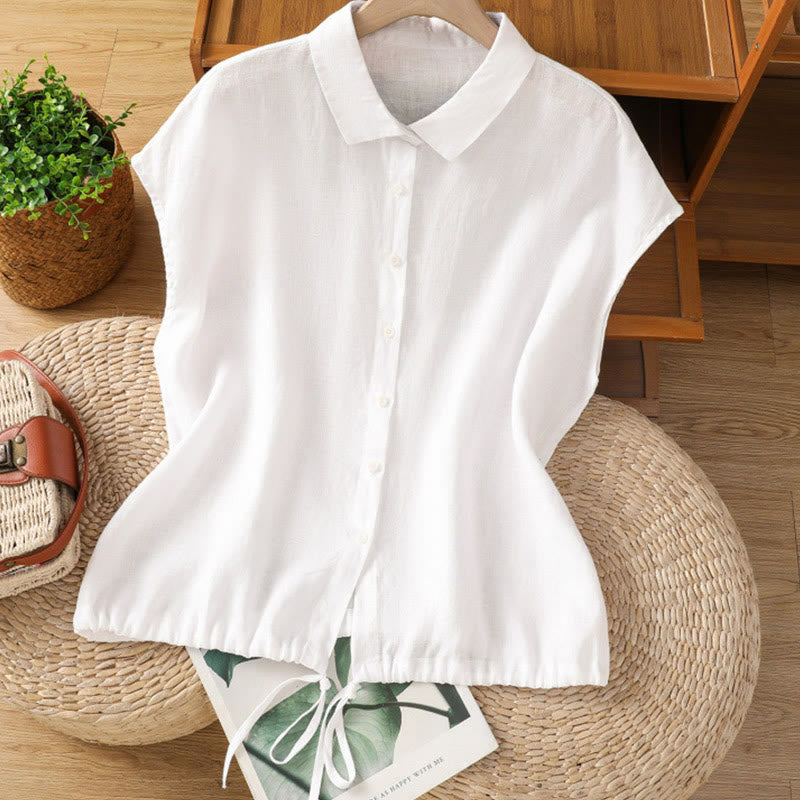 Camisa de mujer de manga corta con botones y estampado de Buddha Stones, color liso, ideal para el verano. - Blanco - US12, UK/AU16, EU44 (2XL) - image 7