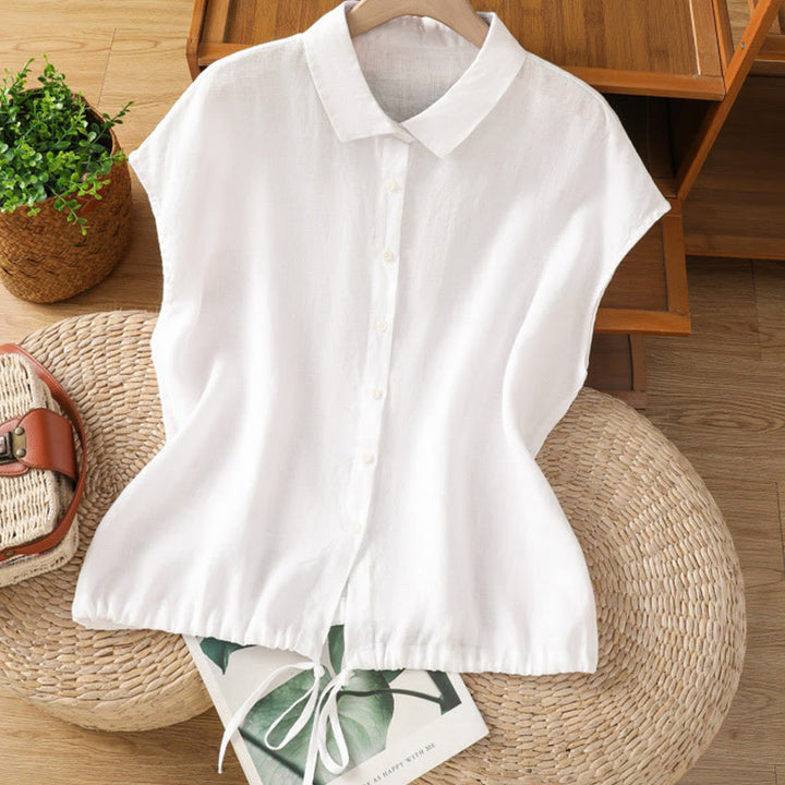 Camisa de mujer de manga corta con botones y estampado de Buddha Stones, color liso, ideal para el verano. - Blanco - US12, UK/AU16, EU44 (2XL) - image 7