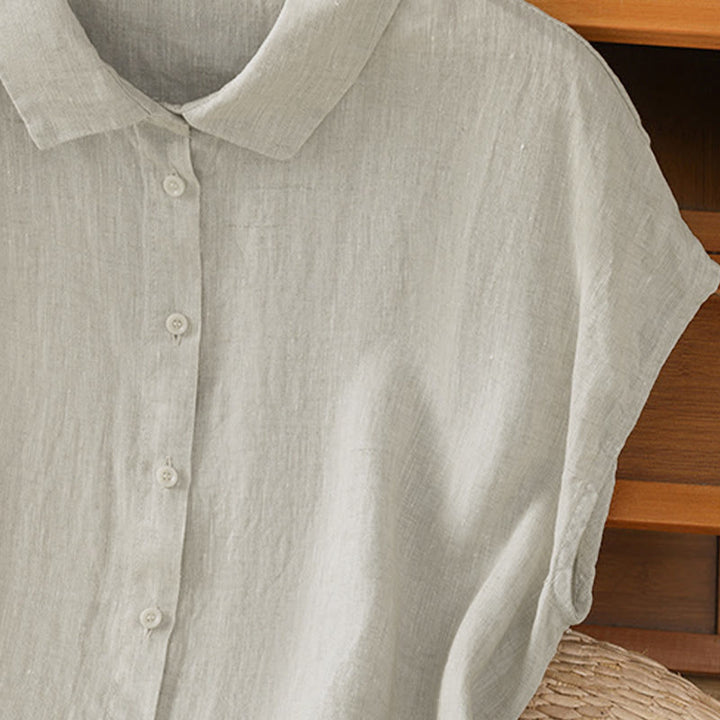 Camisa de mujer de manga corta con botones y estampado de Buddha Stones, color liso, ideal para el verano. - image 26