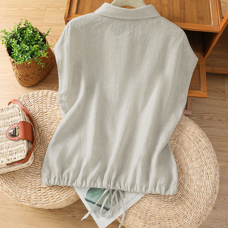 Camisa de mujer de manga corta con botones y estampado de Buddha Stones, color liso, ideal para el verano. - image 24