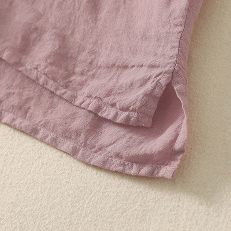 Camisa de mujer de manga corta con botones rojos lisos y estampado de Buddha Stones para verano. - image 11