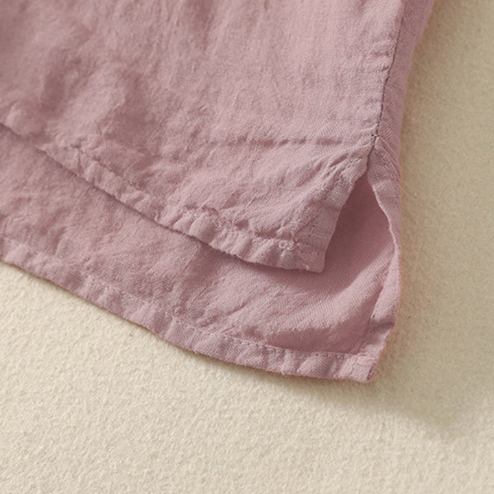 Camisa de mujer de manga corta con botones rojos lisos y estampado de Buddha Stones para verano. - image 11