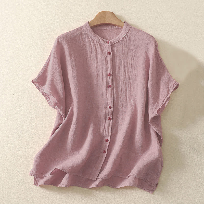 Camisa de mujer de manga corta con botones rojos lisos y estampado de Buddha Stones para verano. - Salmón oscuro - US14，UK/AU18，EU46 (2XL) - image 4