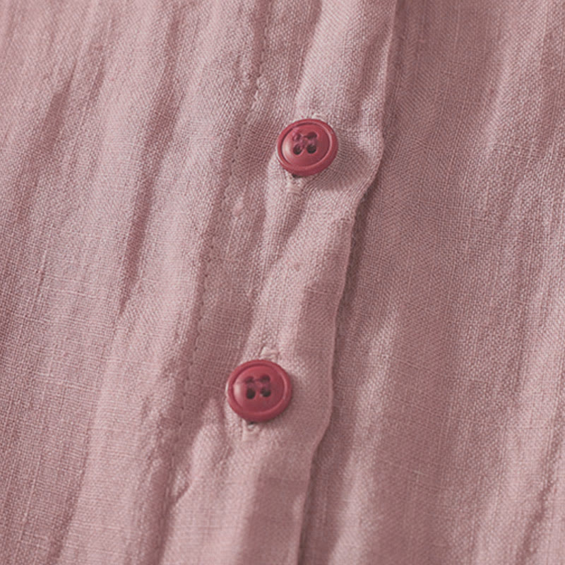 Camisa de mujer de manga corta con botones rojos lisos y estampado de Buddha Stones para verano. - image 8