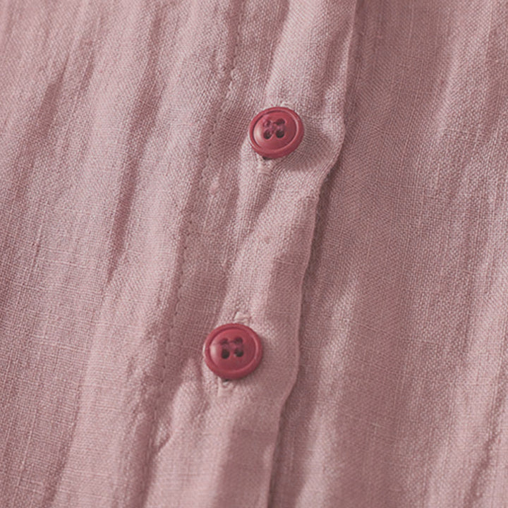 Camisa de mujer de manga corta con botones rojos lisos y estampado de Buddha Stones para verano. - image 8