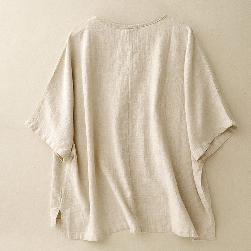 Camiseta informal de manga corta con cuello redondo y diseño holgado para mujer con estampado de Buddha Stones. - image 1