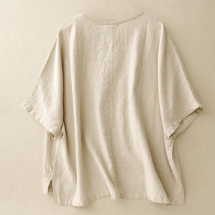 Camiseta informal de manga corta con cuello redondo y diseño holgado para mujer con estampado de Buddha Stones. - image 1