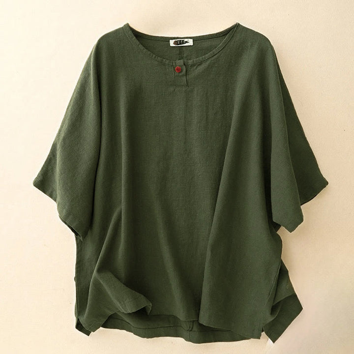 Camiseta informal de manga corta con cuello redondo y diseño holgado para mujer con estampado de Buddha Stones. - Verde oliva oscuro - US12, UK/AU16, EU44 (2XL) - image 10
