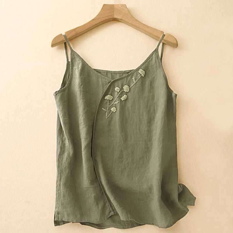 Chaleco sin mangas para mujer con bordado étnico de Buddha Stones y diseño asimétrico - Verde oliva oscuro - US14, UK/AU18, EU46 (4XL) - image 0