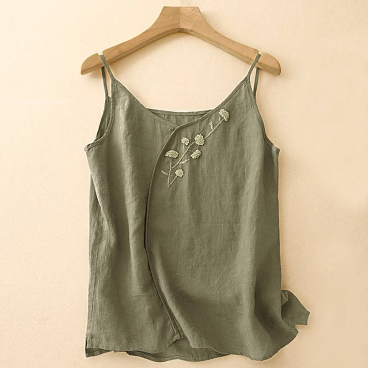 Chaleco sin mangas para mujer con bordado étnico de Buddha Stones y diseño asimétrico - Verde oliva oscuro - US14, UK/AU18, EU46 (4XL) - image 0