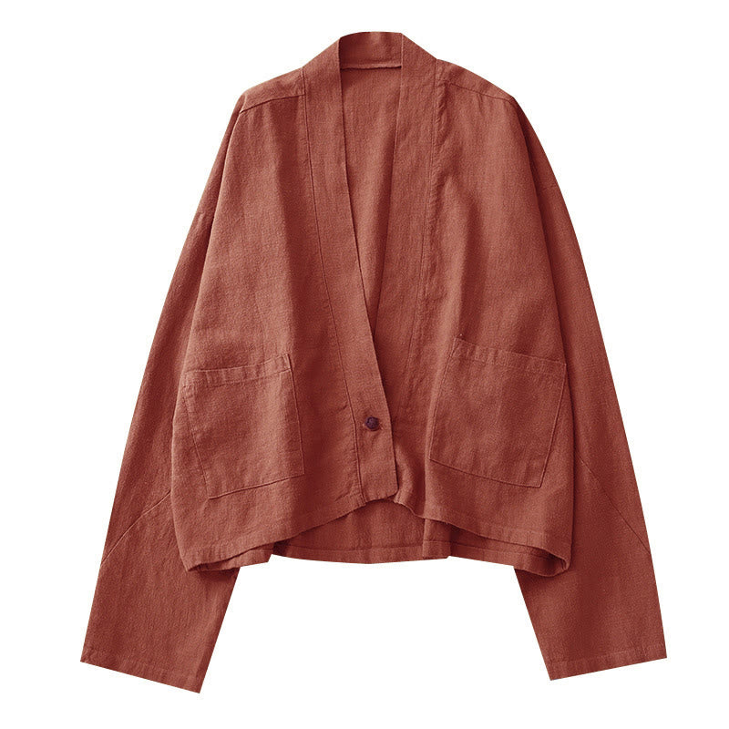 Chaqueta informal vintage de manga larga lisa con bolsillos y estampado de Buddha Stones. - image 12