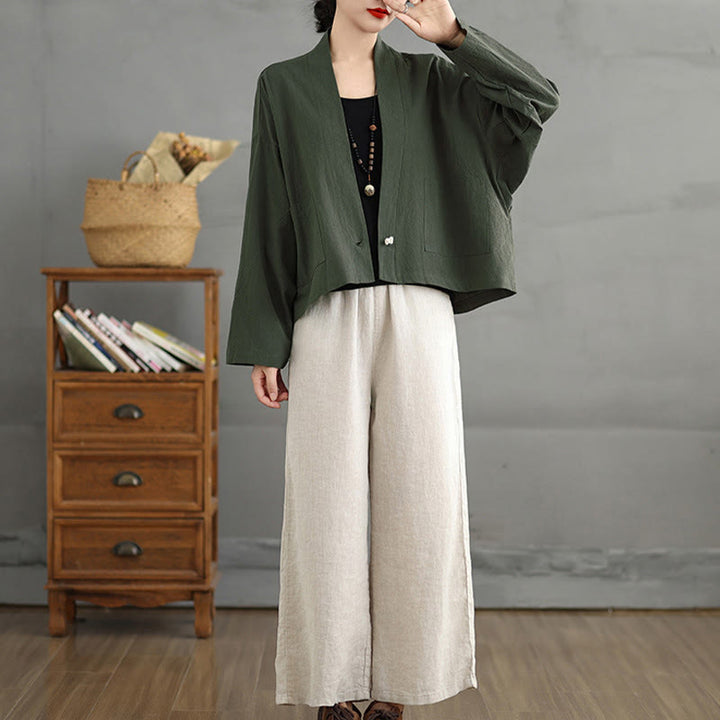 Chaqueta informal vintage de manga larga lisa con bolsillos y estampado de Buddha Stones. - image 19