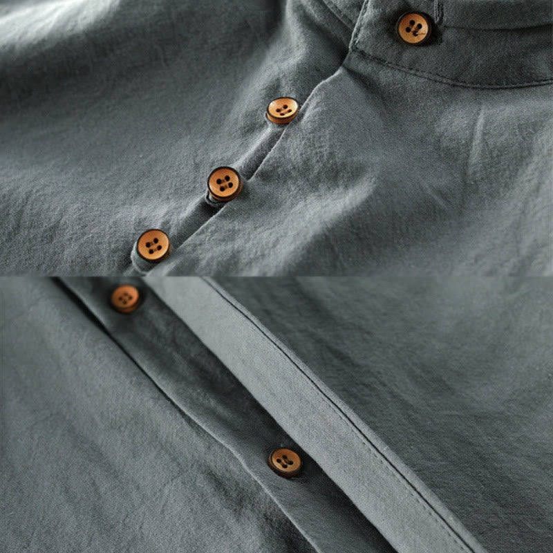 Camisa de manga larga para hombre de algodón y lino con cuello redondo y diseño ajustado de Buddha Stones. - image 11