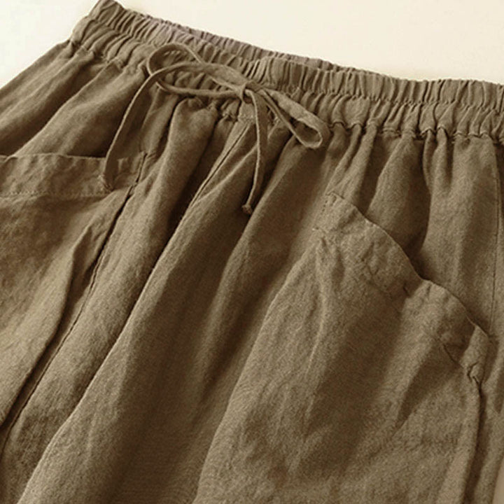 Pantalones capri tipo harem lisos con bolsillos para mujer de Buddha Stones Commute - image 1