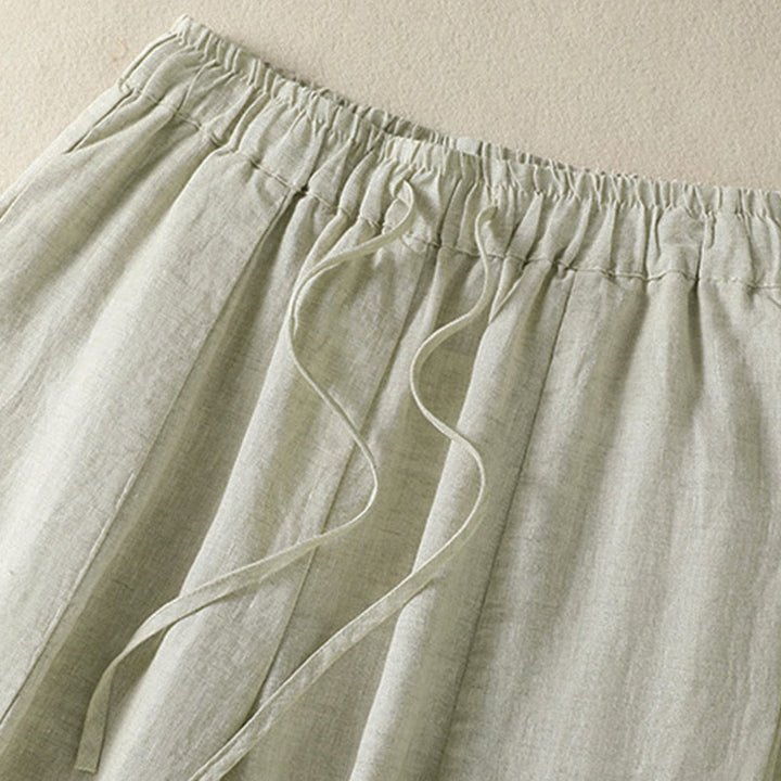 Buddha Stones Pantalones tobilleros de lino liso con cordón ajustable, estilo casual de verano para mujer, de pierna ancha y con bolsillo. - image 9