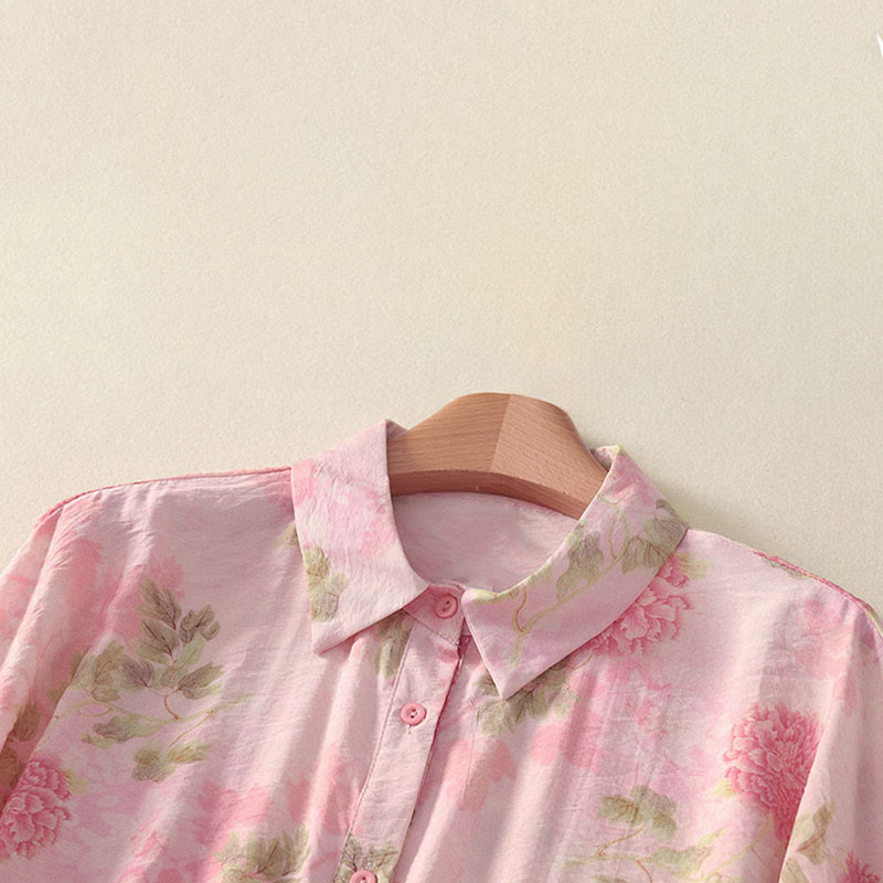 Buddha Stones Camisas de manga corta para mujer con botones y estampado floral estilo bohemio veraniego - image 12