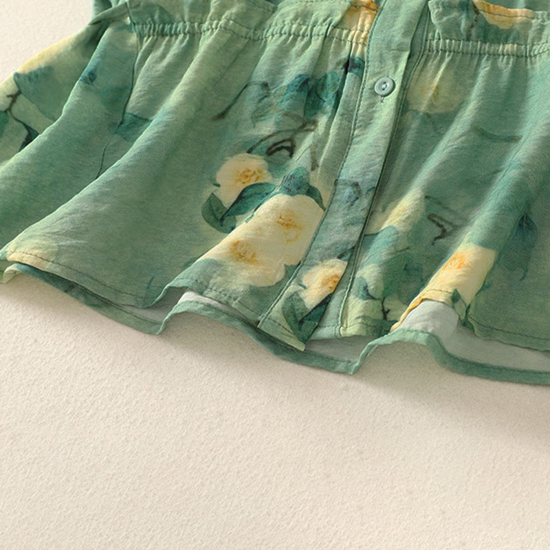 Buddha Stones Camisas de manga corta para mujer con botones y estampado floral estilo bohemio veraniego - image 8
