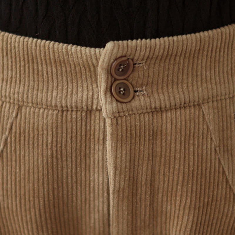 Pantalones de pana para mujer con diseño casual de Buddha Stones, botones y abertura en la pierna, con bolsillos. - image 4