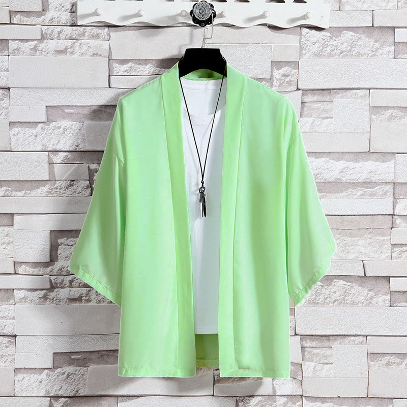 Kimono de hombre con chaqueta abierta de color liso y Buddha Stones - Verde (solo chaqueta) - US/UK/AU46, EU56 (5XL) - image 24
