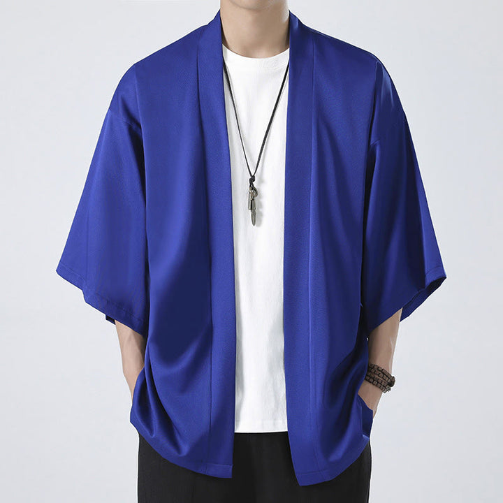 Kimono de hombre con chaqueta abierta de color liso y Buddha Stones - Azul (solo chaqueta) - US/UK/AU46, EU56 (5XL) - image 20