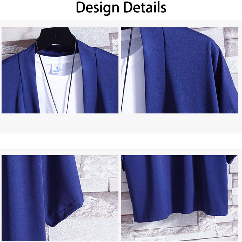 Kimono de hombre con chaqueta abierta de color liso y Buddha Stones - image 23