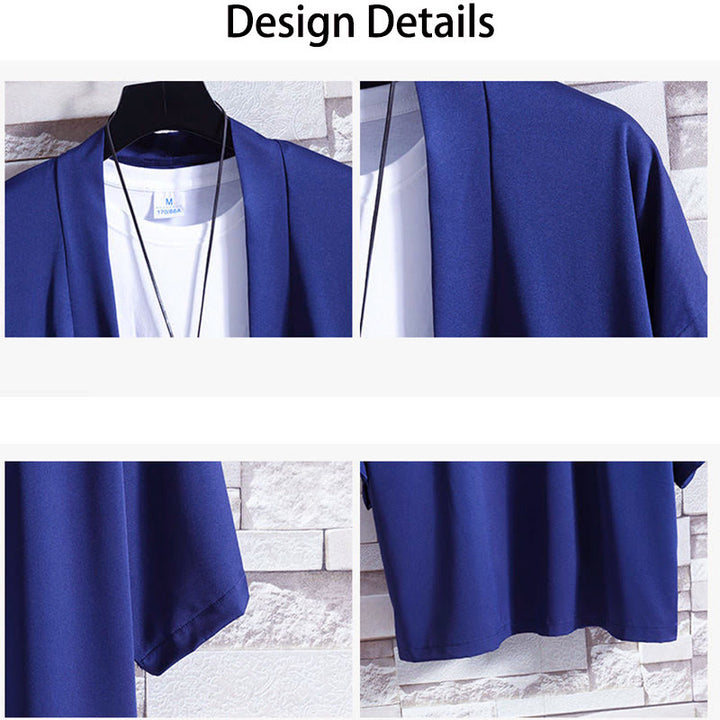 Kimono de hombre con chaqueta abierta de color liso y Buddha Stones - image 23