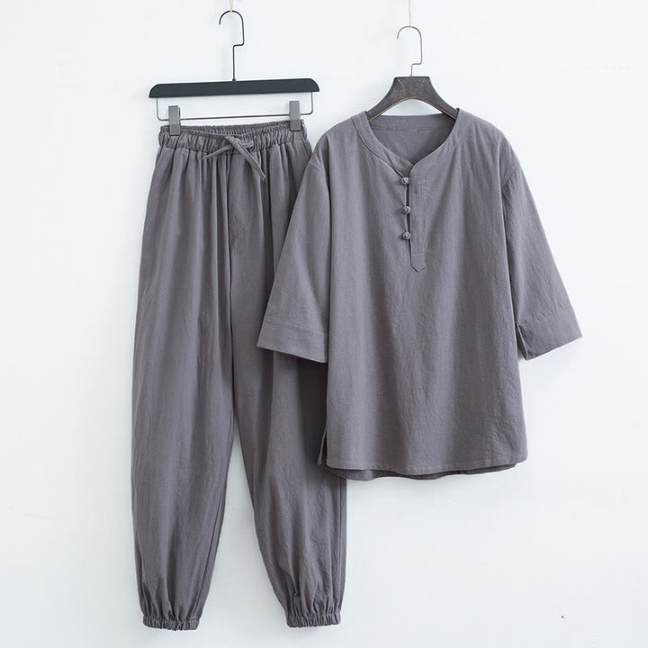 Conjunto de ropa para hombre: camiseta de manga corta y pantalón de color liso con estampado de Buddha Stones. - Gris (Top y pantalón) - US/UK/AU44, EU54 (4XL) - image 7