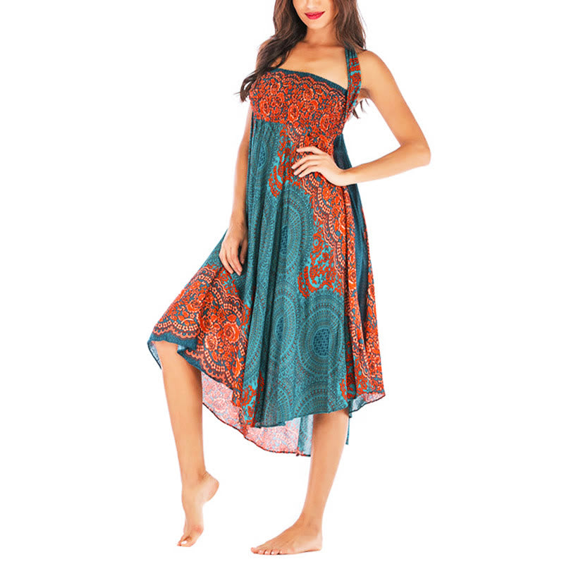 Vestido con falda de encaje y estampado de rosa de los vientos estilo bohemio de Buddha Stones Two Style Wear - image 2