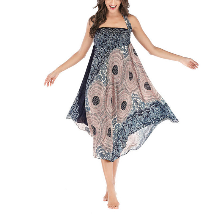 Vestido con falda de encaje y estampado de rosa de los vientos estilo bohemio de Buddha Stones Two Style Wear - image 28