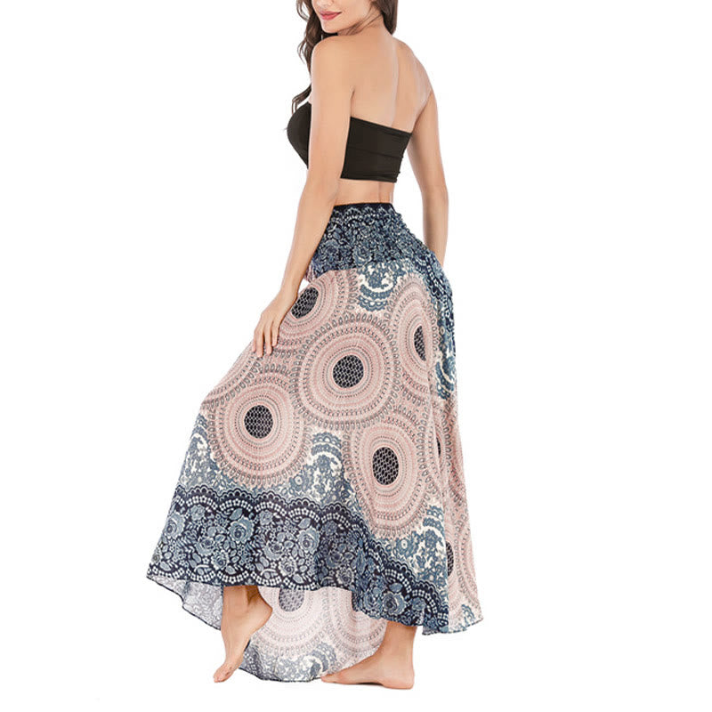 Vestido con falda de encaje y estampado de rosa de los vientos estilo bohemio de Buddha Stones Two Style Wear - image 34