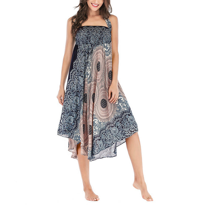 Vestido con falda de encaje y estampado de rosa de los vientos estilo bohemio de Buddha Stones Two Style Wear - image 32