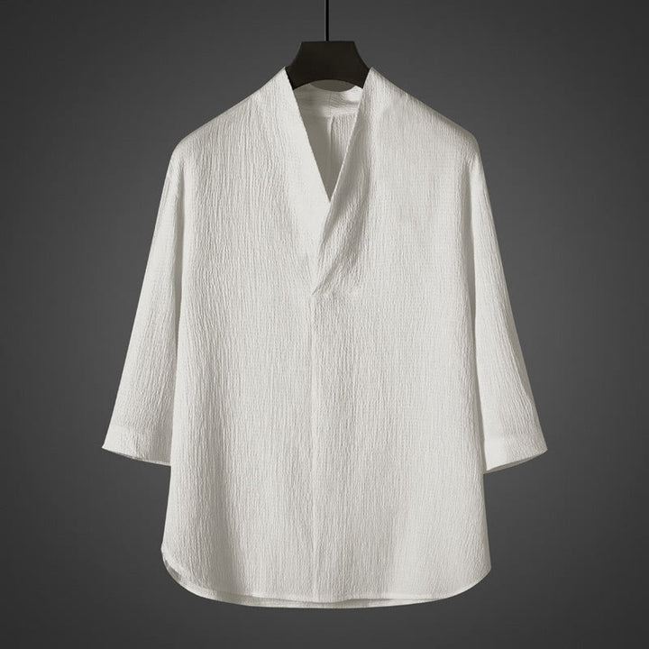 Camisa informal de manga tres cuartos con cuello en V y estampado de Buddha Stones para hombre - Blanco - US/UK/AU46, EU56 (5XL) - image 0