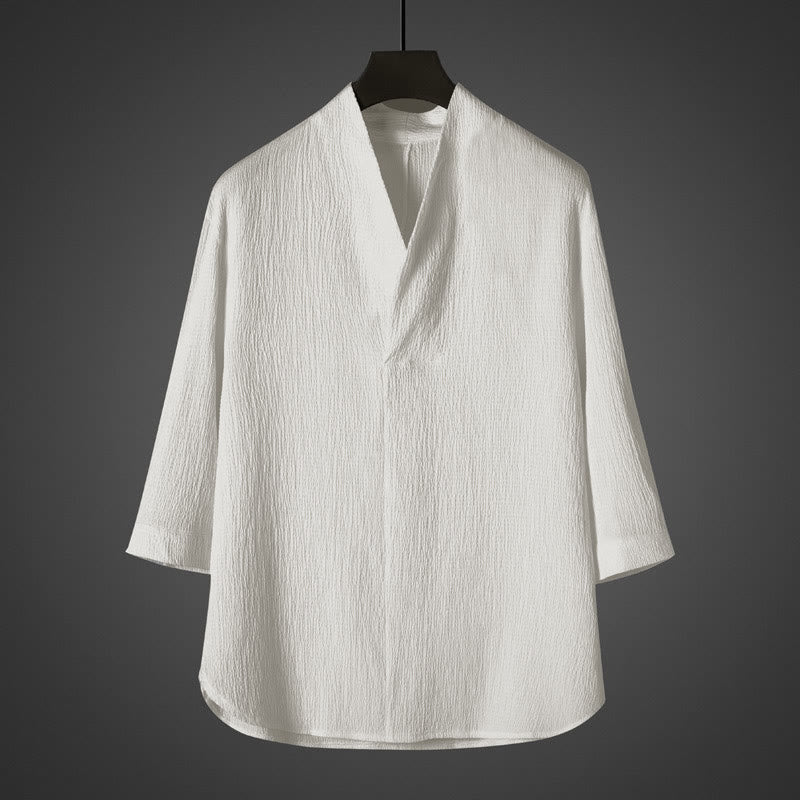 Camisa casual de hombre con cuello en V y manga tres cuartos de Buddha Stones - Blanco - US/UK/AU46, EU56 (5XL) - image 0