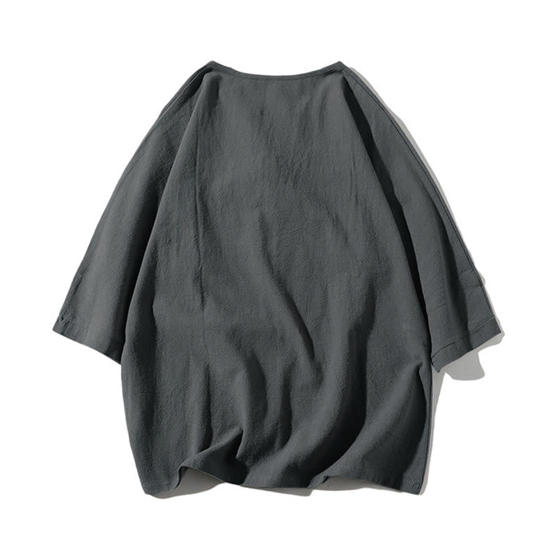 Conjunto de ropa de meditación para hombre Buddha Stones de 2 piezas: camiseta lisa con cuello con muescas y pantalones cortos de pierna ancha con bolsillos. - image 2