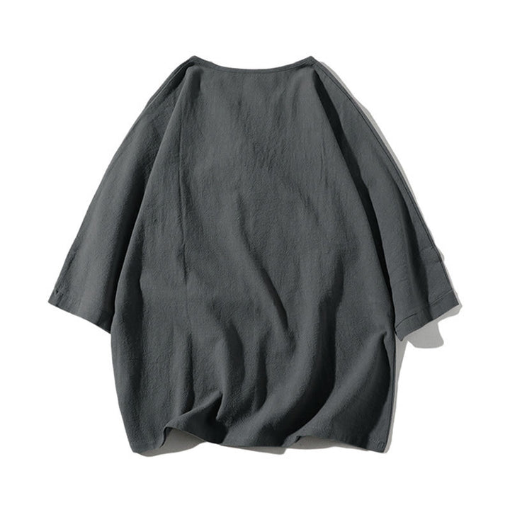 Conjunto de ropa de meditación para hombre Buddha Stones de 2 piezas: camiseta lisa con cuello con muescas y pantalones cortos de pierna ancha con bolsillos. - image 2