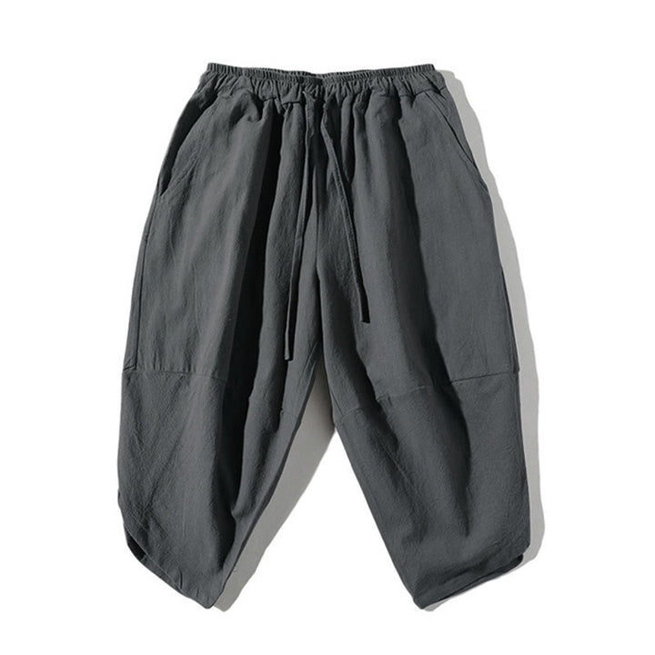Conjunto de ropa de meditación para hombre Buddha Stones de 2 piezas: camiseta lisa con cuello con muescas y pantalones cortos de pierna ancha con bolsillos. - image 3