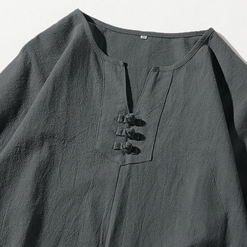 Conjunto de ropa de meditación para hombre Buddha Stones de 2 piezas: camiseta lisa con cuello con muescas y pantalones cortos de pierna ancha con bolsillos. - image 4