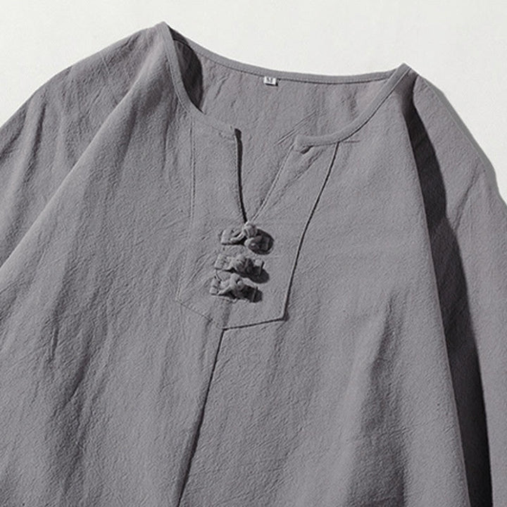 Conjunto de ropa de meditación para hombre Buddha Stones de 2 piezas: camiseta lisa con cuello con muescas y pantalones cortos de pierna ancha con bolsillos. - image 22
